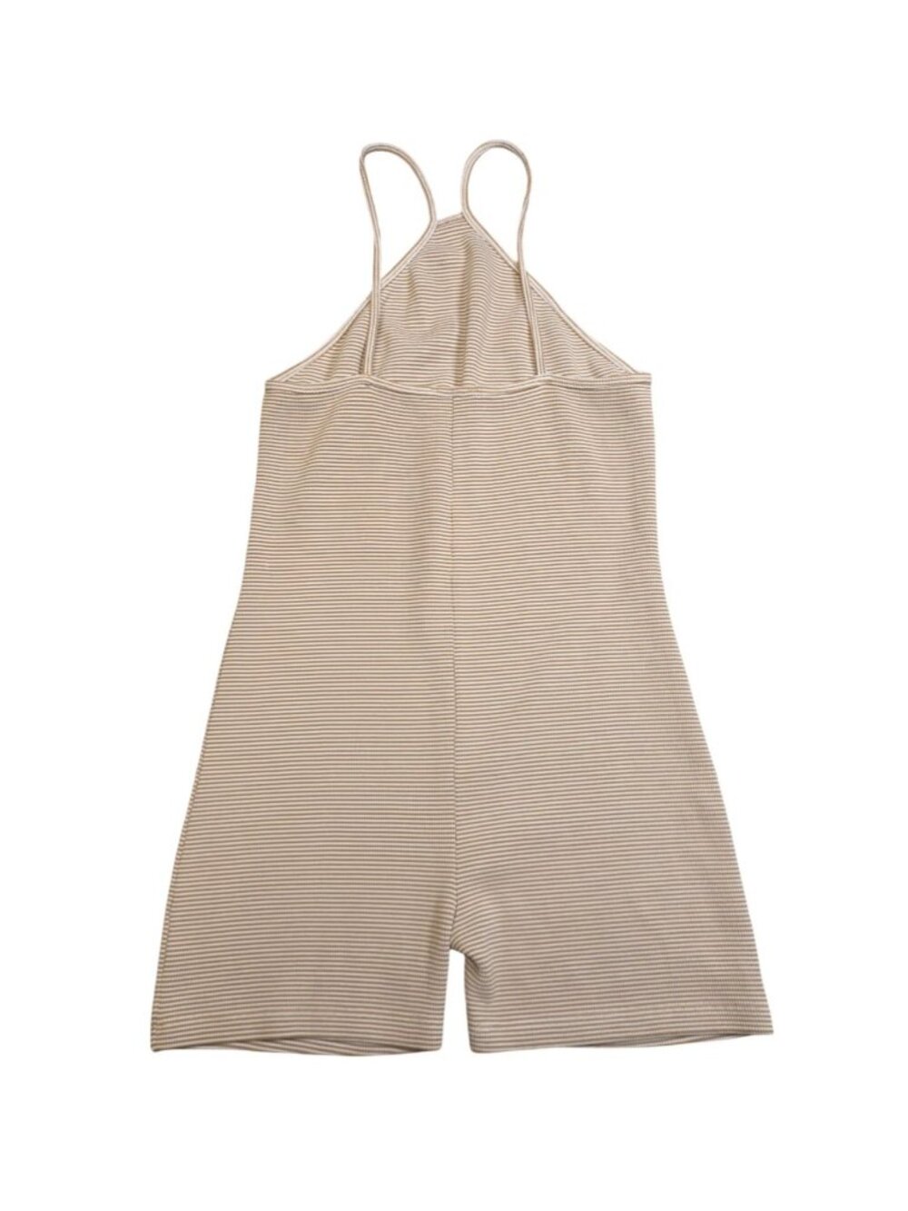 Women's - Zara Beige and White Striped Ribbed Knit Romper, Size Large - Picture 6 of 8